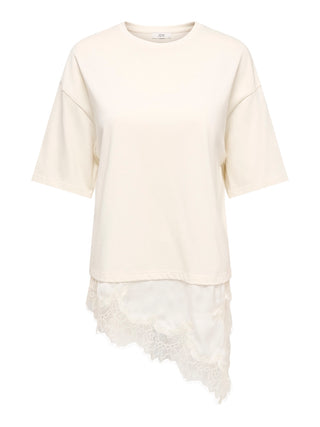 JDY - Alma 2/4 lace detail t-shirt - egret