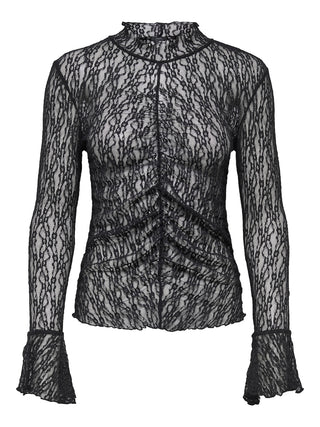 JDY - Lala high neck lace top - black