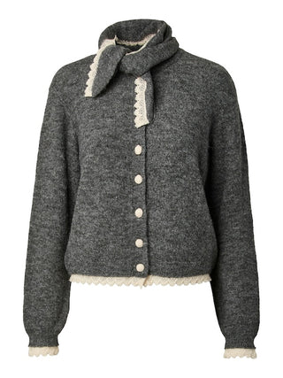 YAS - Millie scarf knit cardigan - dark grey melange