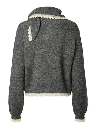YAS - Millie scarf knit cardigan - dark grey melange